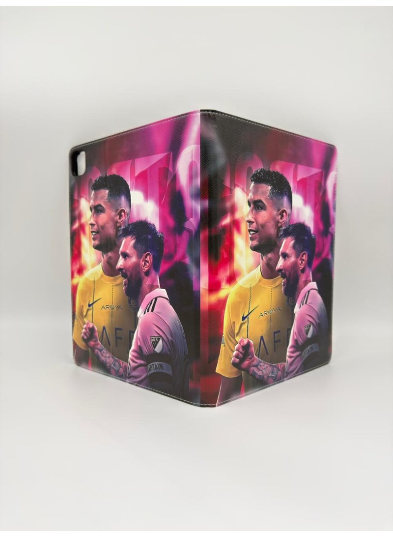 Cat - Cot GOAT Legends iPad Pro 13 inch Case (2024, M4) – Messi & Ronaldo Al-Nassr Inter Miami Edition – Dual-Sided Print Premium Leather Folio Cover with Auto Sleep/Wake - Image 3